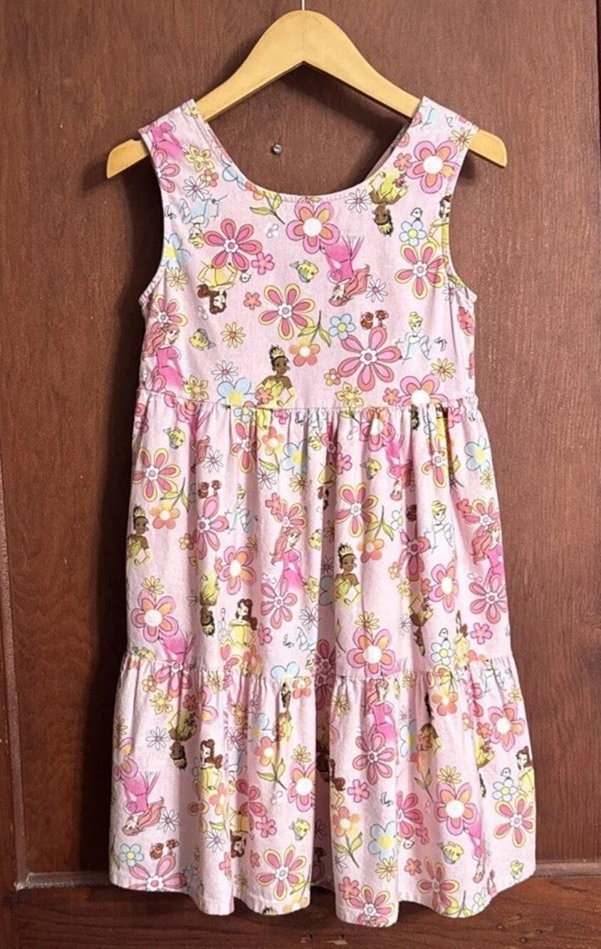 Disney Princess Girls 7 Pink Floral Tiered Sundress Ariel Belle Jumping Beans